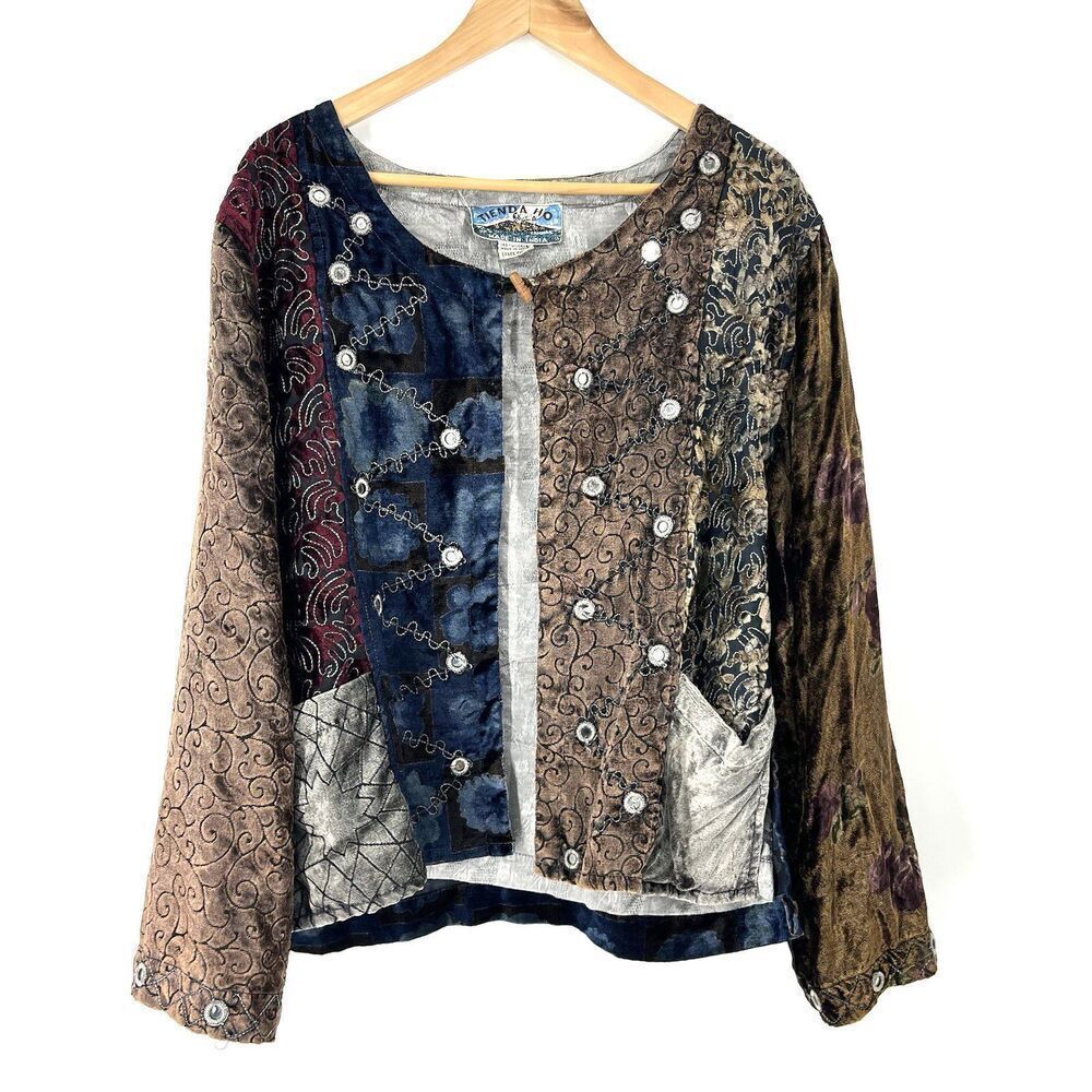 Tienda Ho Top Womens One Size Toggle Button Shirt Embroidered Velvet Boho Pocket
